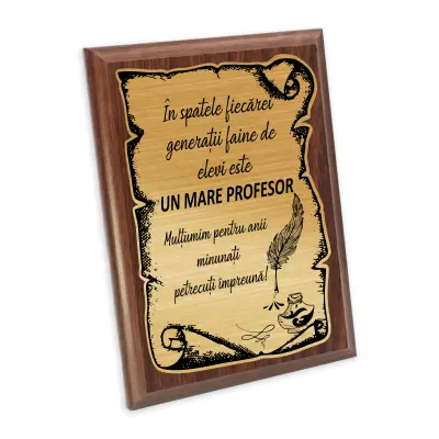 Un mare profesor multumesc, placheta lemn personalizata prin gravura